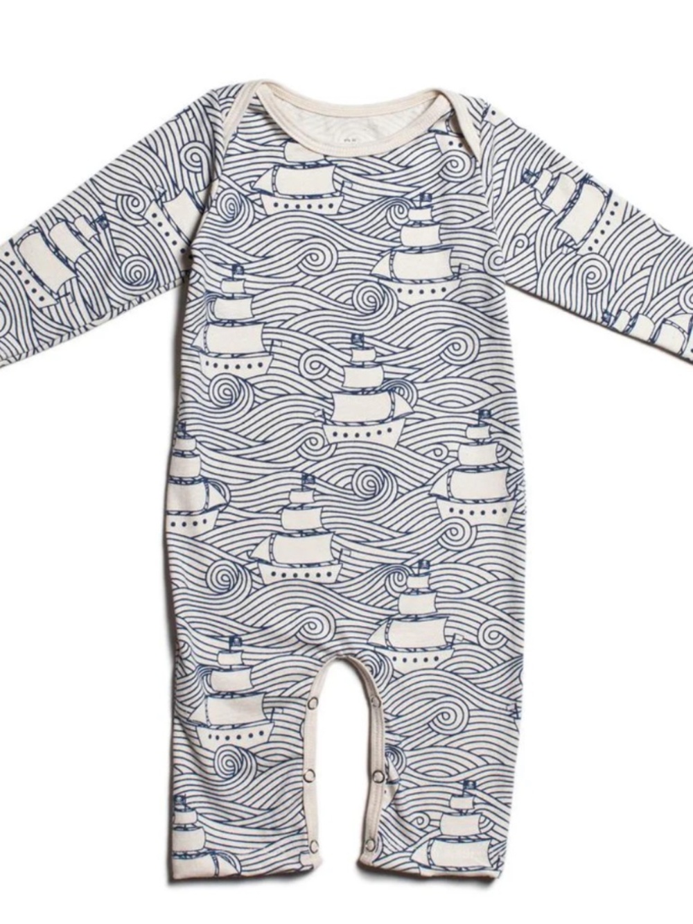 Baby One-Piece Footed Romper in Navy Ship Print